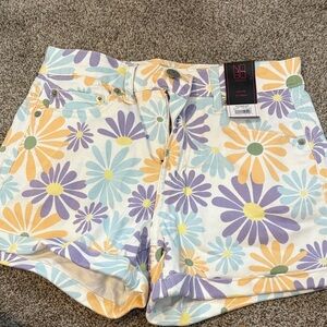 No Boundaries Floral Jean Shorts - Purple, Yellow, Orange